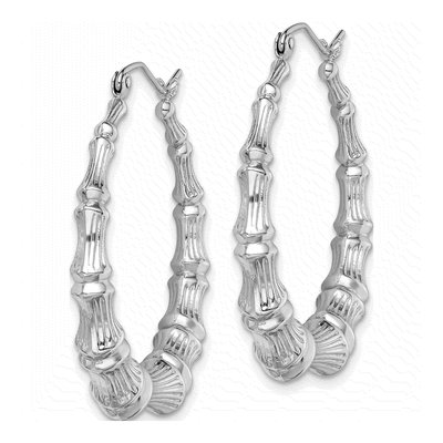 Sterling Silver 35mm Bamboo Hoop Earrings – view 3