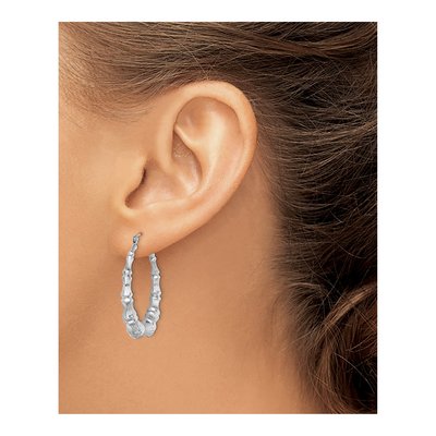 Sterling Silver 35mm Bamboo Hoop Earrings – view 4