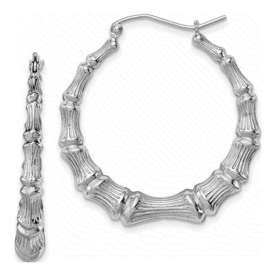 Sterling Silver 35mm Bamboo Hoop Earrings