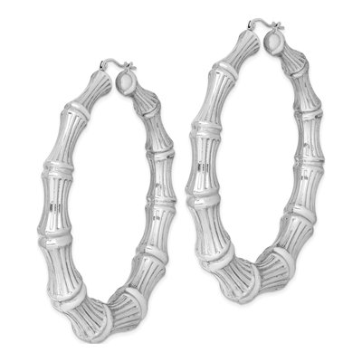 Sterling Silver 75mm Bamboo Round Hoop Earrings – view 3