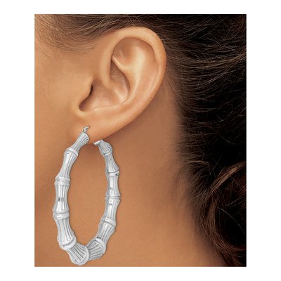 Sterling Silver 75mm Bamboo Round Hoop Earrings – view 4