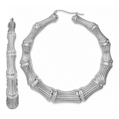 Sterling Silver 75mm Bamboo Round Hoop Earrings