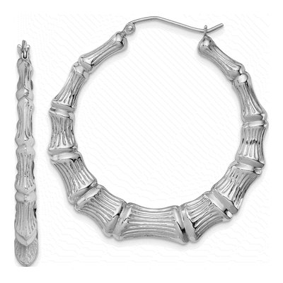 Sterling Silver 40mm Bamboo Hoop Earrings