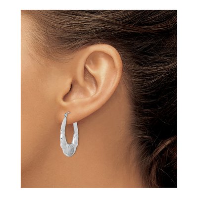 Sterling Silver Scalloped Oval Hoop Earrings – view 4