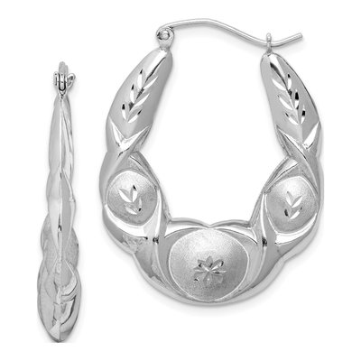 Sterling Silver 34mm Scalloped Oval Hoop Earrings