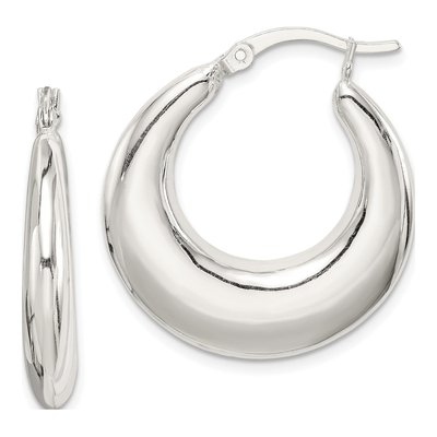 Sterling Silver 27mm Tapered Round Hoop Earrings