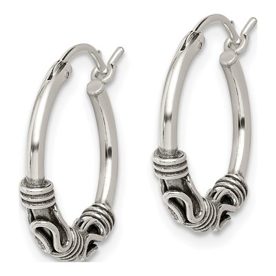 Sterling Silver 18mm Antiqued Hoop Earrings – view 3
