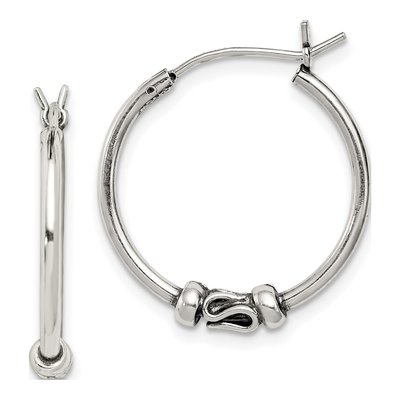 Sterling Silver 22mm Antiqued Hoop Earrings
