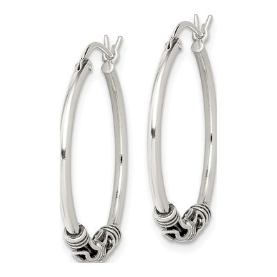 Sterling Silver 27mm Antiqued Hoop Earrings – view 3