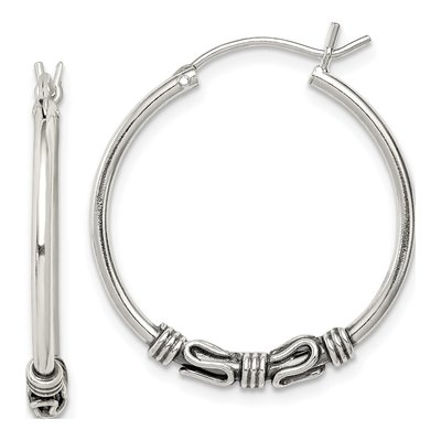 Sterling Silver 27mm Antiqued Hoop Earrings