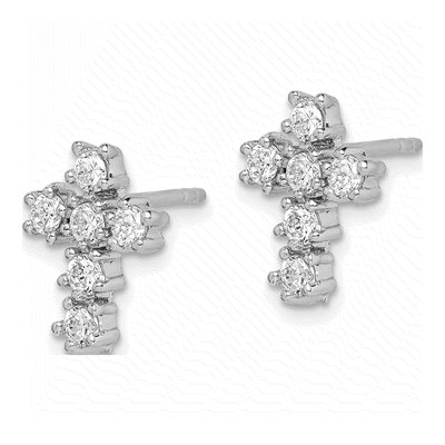 Sterling Silver Round CZ Cross Stud Earrings – view 3