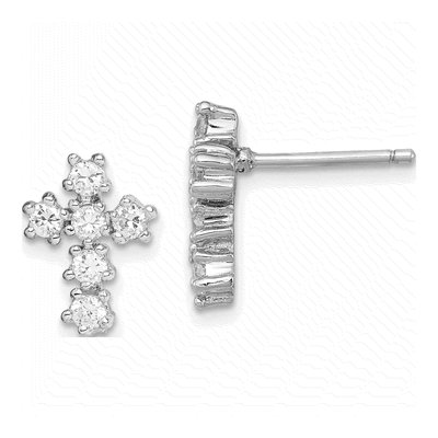 Sterling Silver Round CZ Cross Stud Earrings