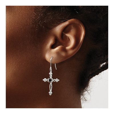 Sterling Silver CZ & Diamond Budded Cross Dangle Earrings – view 4