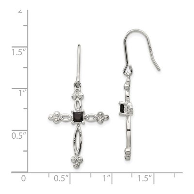 Sterling Silver CZ & Diamond Budded Cross Dangle Earrings – view 5