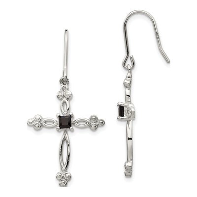 Sterling Silver CZ & Diamond Budded Cross Dangle Earrings