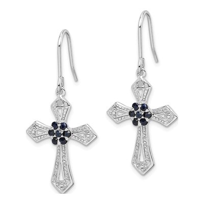 Sterling Silver Diamond & CZ Cross Dangle Earrings – view 3