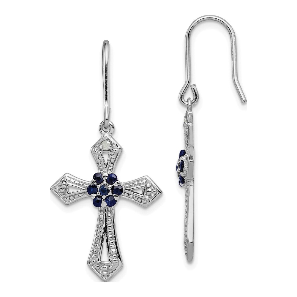 Sterling Silver Diamond & CZ Cross Dangle Earrings
