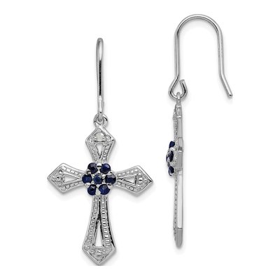 Sterling Silver Diamond & CZ Cross Dangle Earrings