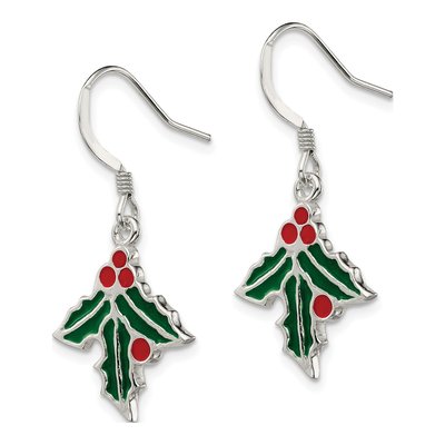 Sterling Silver Enameled Holly Dangle Earrings – view 3