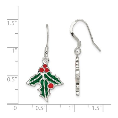 Sterling Silver Enameled Holly Dangle Earrings – view 5