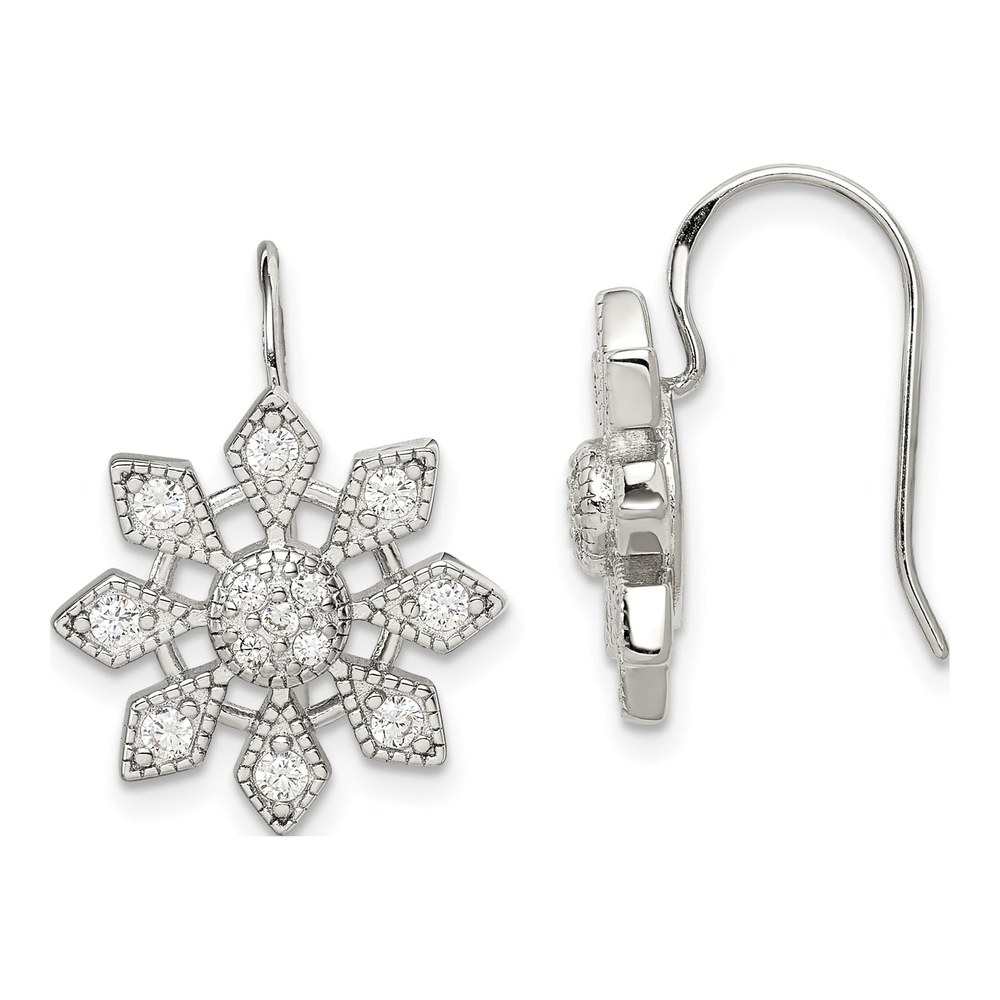 Sterling Silver CZ Snowflake Dangle Earrings