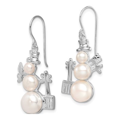 Sterling Silver Freshwater Cultured Pearl Snowman Dangle Earrings – view 2