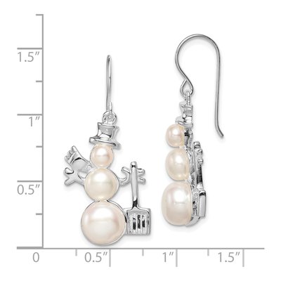 Sterling Silver Freshwater Cultured Pearl Snowman Dangle Earrings – view 4