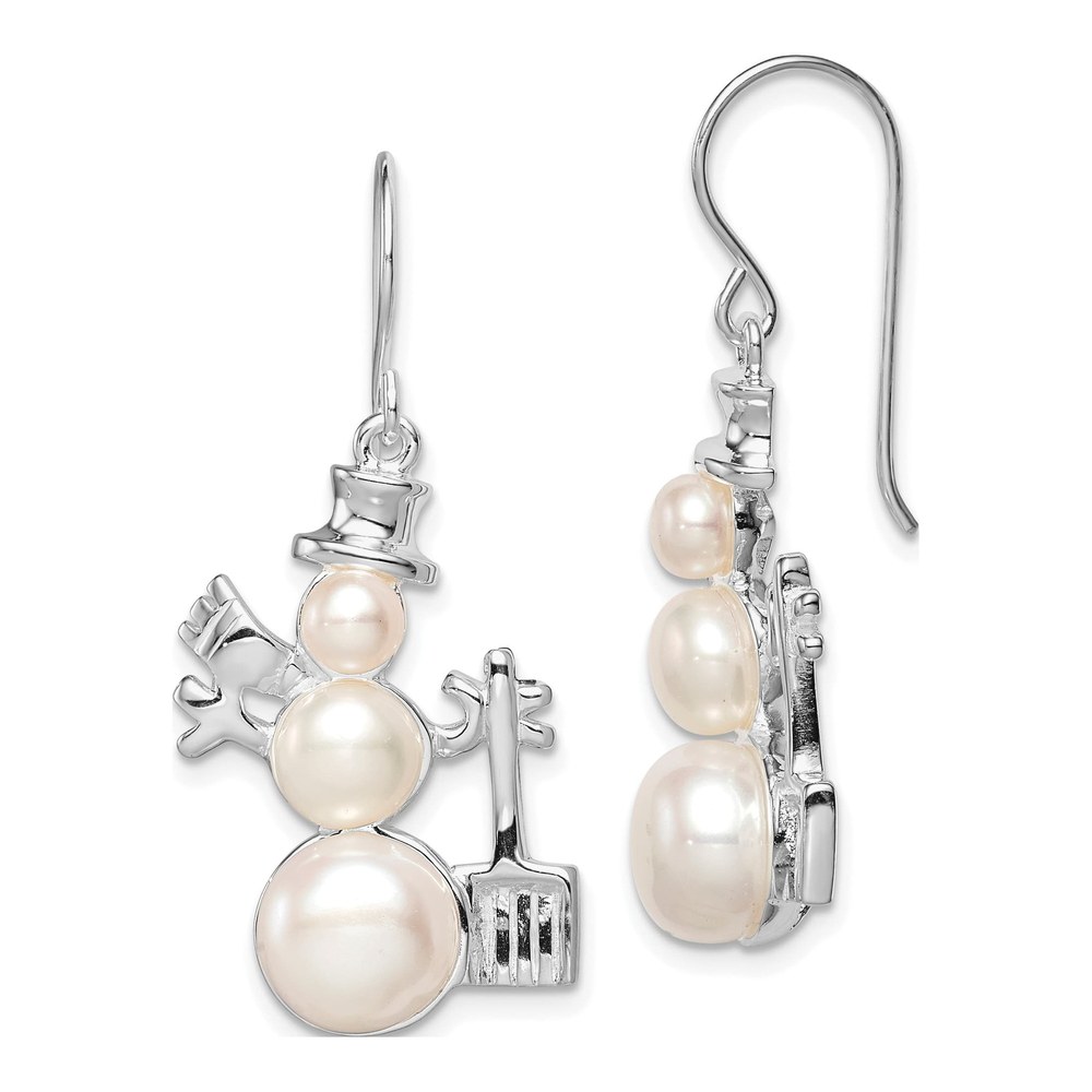 Sterling Silver Freshwater Cultured Pearl Snowman Dangle Earrings