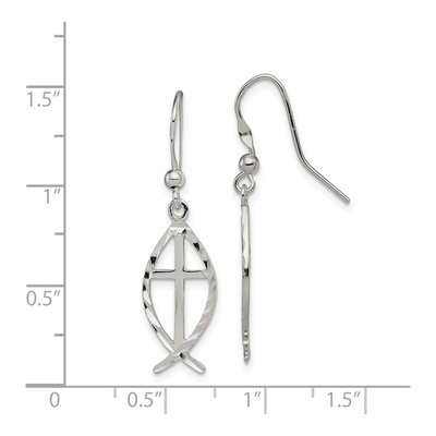Sterling Silver Cross Ichthus Dangle Earrings – view 5