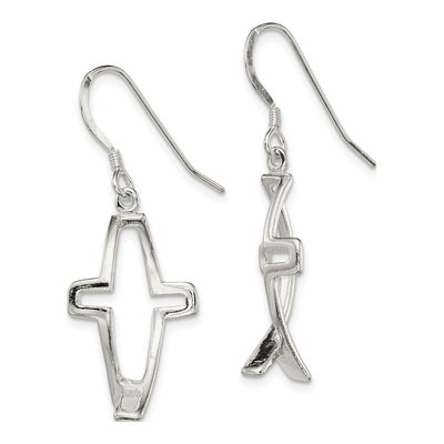 Sterling Silver Cross Ichthus Dangle Earrings – view 3