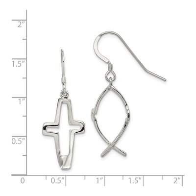 Sterling Silver Cross Ichthus Dangle Earrings – view 5