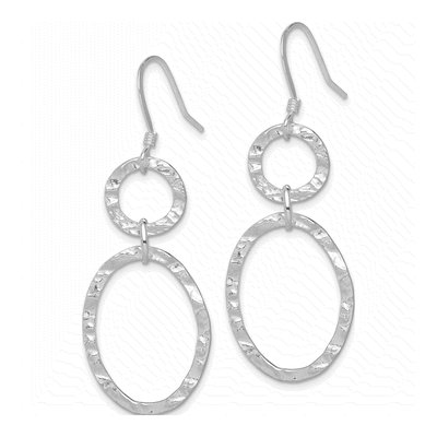 Sterling Silver Hammered Circle Oval Dangle Earrings – view 3