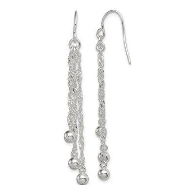 Sterling Silver 3-Strand Beaded Dangle Earrings