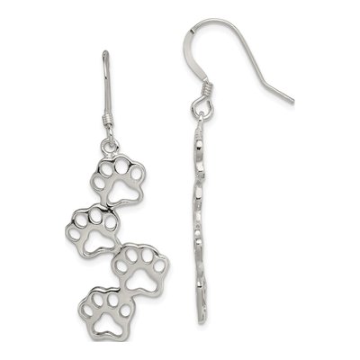 Sterling Silver Paw Print Dangle Earrings