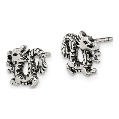 Sterling Silver Antiqued Dragon Stud Earrings – view 3