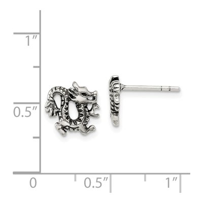 Sterling Silver Antiqued Dragon Stud Earrings – view 5
