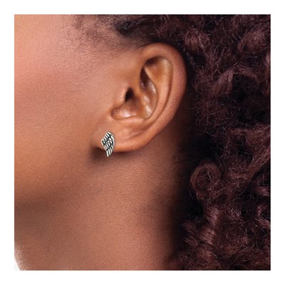 Sterling Silver Antiqued Wing Stud Earrings – view 4