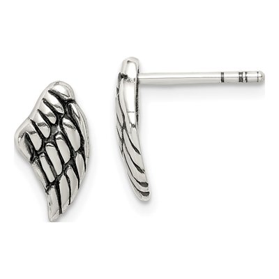 Sterling Silver Antiqued Wing Stud Earrings