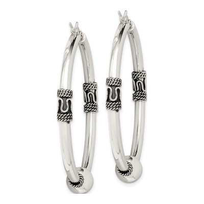 Sterling Silver 50mm Antiqued Hoop Earrings – view 3