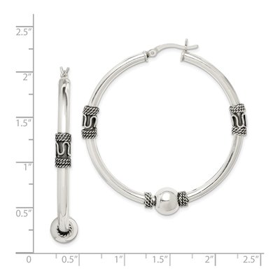 Sterling Silver 50mm Antiqued Hoop Earrings – view 5