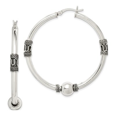 Sterling Silver 50mm Antiqued Hoop Earrings