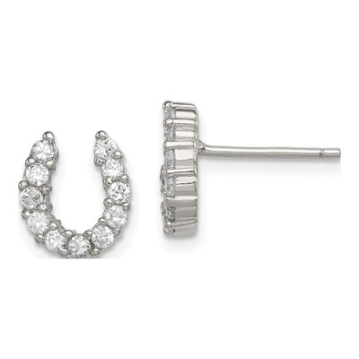 Sterling Silver CZ Horseshoe Stud Earrings
