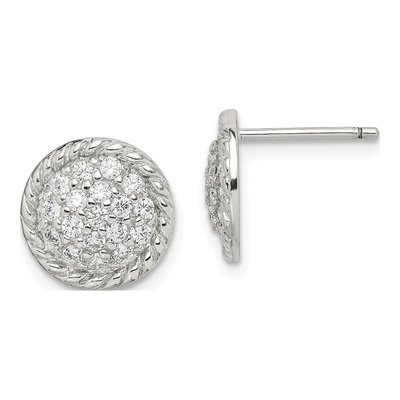 Sterling Silver Round CZ Twisted Circle Stud Earrings