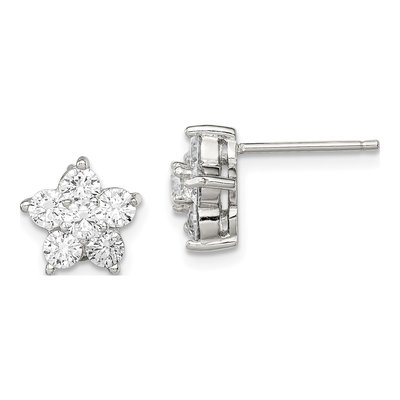 Sterling Silver CZ Flower Stud Earrings