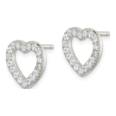 Sterling Silver Round CZ Open Heart Stud Earrings – view 3