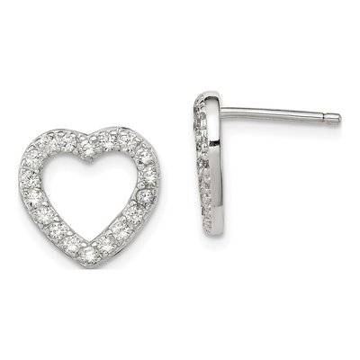 Sterling Silver Round CZ Open Heart Stud Earrings
