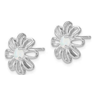 Sterling Silver Lab-Created Opal Daisy Stud Earrings – view 3