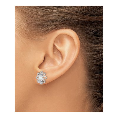 Sterling Silver Lab-Created Opal Daisy Stud Earrings – view 4