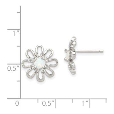 Sterling Silver Lab-Created Opal Daisy Stud Earrings – view 5