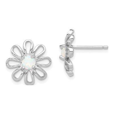 Sterling Silver Lab-Created Opal Daisy Stud Earrings